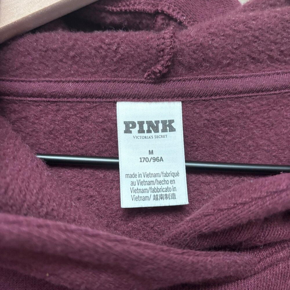 Victoria’s Secret Pink Burgundy Boxy Varsity Hoodie M Academia Preppy Off-Duty - Picture 2 of 6